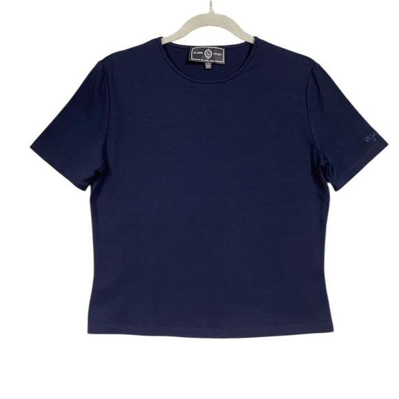 St. John Sport Navy Basic Classic Tee Shirt Embroidered Logo Sz S Petite - Picture 1 of 5